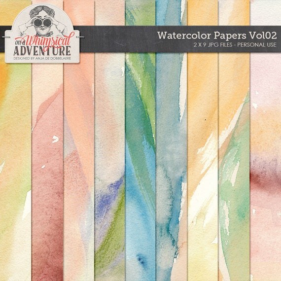 Watercolor painted digital scrapbook papers digital download