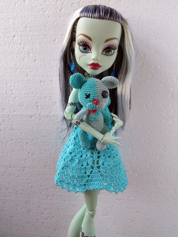 17 inch Monster High doll clothes. Cyan Crochet Dress