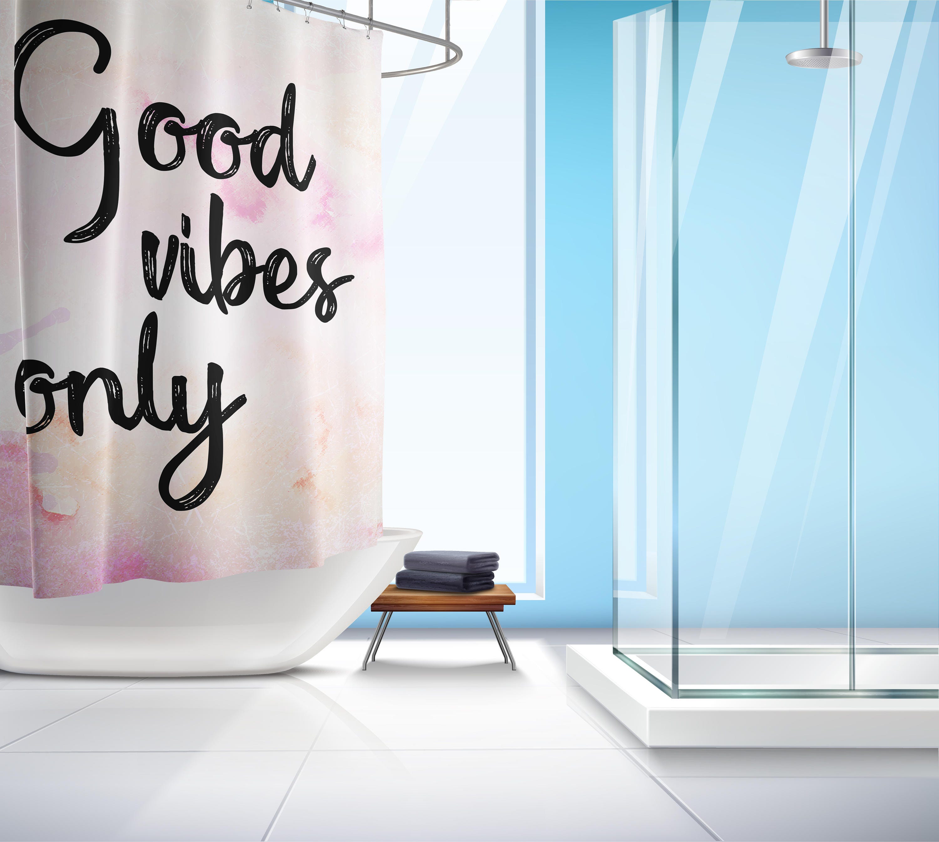 Good Vibes ly Shower Curtain Good Vibes shower Quote curtain