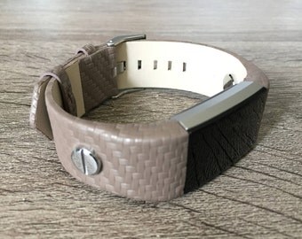 Champagne Leather Bracelet for Fitbit Charge 2 Fitness Tracker Adjustable Wristband Fitbit Charge 2 Band Elegant Stainless Steel Rivets