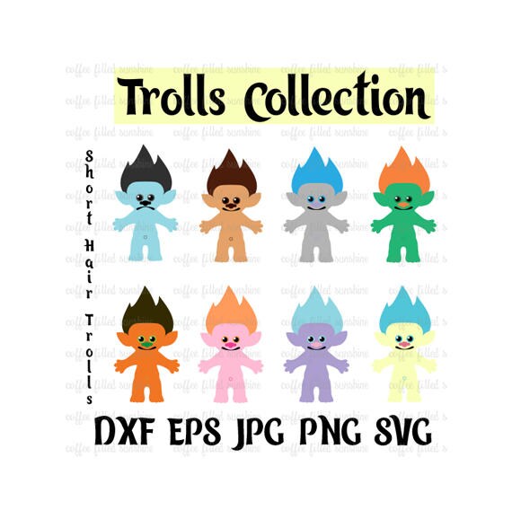 Download TROLL SVG Set of 16 Colored Trolls Troll Birthday Digital
