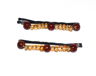 Brown Hair Pins - Beaded Bobby Pins - Beaded Jewelry Barrette - Bobby Pins for Flower Girls - Beaded Hair Accessories for Girls