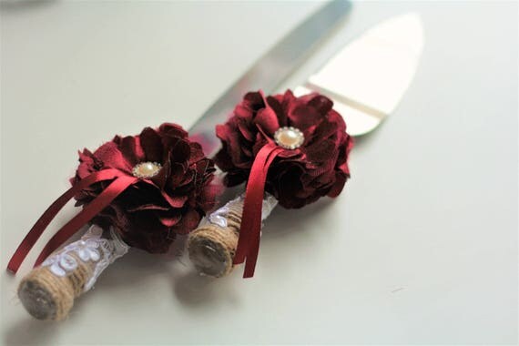 Rustic Cake Server Set Burgundy Serving Shabby Chic Wedding Rustic Cake Server Set Burgundy Serving Shabby Chic Wedding