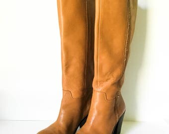 Leather knee high boots size 7.5 M - Women's caramel brown leather riding boots - Lucky Brand knee high boots - Leather boots 7.5M