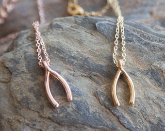 Wishbone Necklace, Rose Gold Wishbone Necklace, Gold Wish Bone Necklace, Rose Gold Necklace, Boho Friends Necklace, Make a Wish Talisman