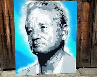 BILL MURRAY spray Paint stencil portrait on CANVAS