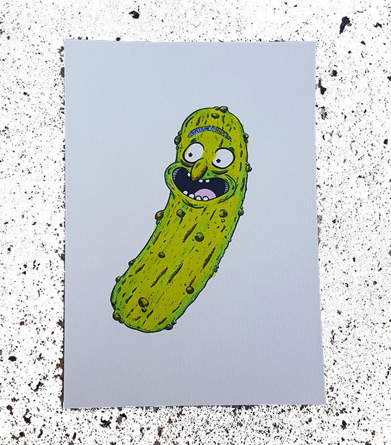 Pickle Rick Original Drawing Rick and Morty Mix Media 90 lb