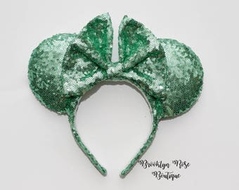 Mint Sequin Mickey Minnie Mouse Ears Headband