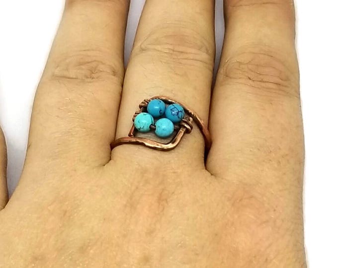 Turquoise and Copper Ring, December's Birthstone Ring, Gemstone Jewelry, Unique Birthday Gift, US Size 9 Gemstone Ring