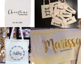 Bridesmaid tote Set of 2,Set of 3, set of 4, set of 5, set of 6, set of 7, set of 8, set of 9, set of 10 Bridesmaid Gift, Wedding Party Gift