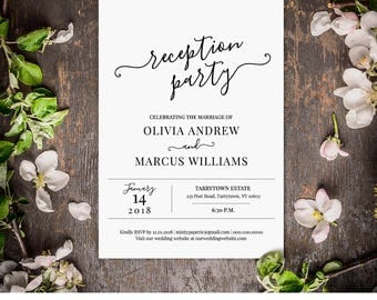Wedding Reception Invitation, Reception Party Printable, Wedding Invite, Fully Editable Template, INSTANT DOWNLOAD, Digital, DIY #030-101WR