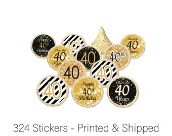 Happy 40th Birthday Party Favors - Cheers to 40 Years - 40 Over the Hill - Black and Gold 40th Birthday Party - 324 40th Birthday Stickers