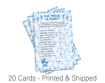 It's a Boy The Price Is Right Baby Shower Game Boy, The Price Is Right Game, Blue and White Price Is Right, Boy Baby Shower Game (Set of 20)
