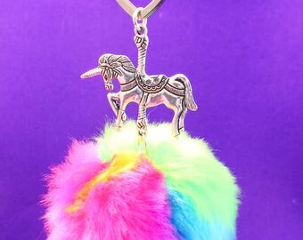 Unicorn pom pom keychain / unicorn bag charm