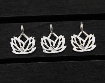 2 sterling silver lotus charm, sterling silver lotus pendant,Sterling Silver lotus flower,yoga jewelry