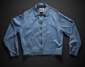 RESERVED 1950s Baby Blue Gabardine Zip Jacket XL