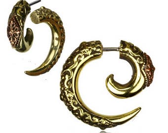 Brass with copper inlay fake spiral. - Fausse spiral en laiton avec cuivre orné