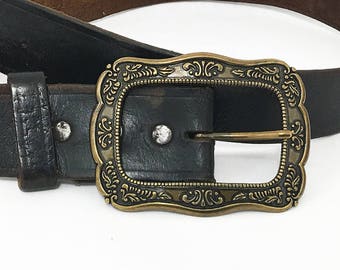 Decorative Brass Metal Frame Belt Buckle / 90s Vintage Belt Buckles / Men's Women's Raised Design Belt Buckle / Buckles Men Women