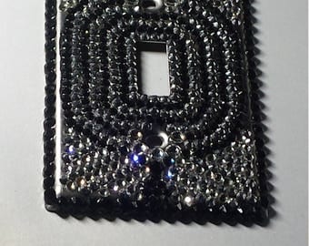 Metal Single Toggle Light Switch Plate Cover Fully Paved w/ Black, Silver Chrome, Gray & Clear Crystal Rhinestones ~Sparkly Bling Home Decor