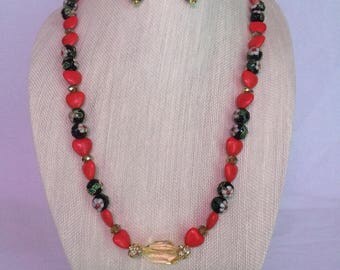 Cloinonne Crystal Necklace Earring Set
