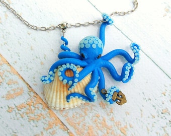 Glow in the dark Glow necklace Ocean necklace Octopus jewelry Octopus necklace Summer gifts Summer necklace Shell necklace Octopus tentacle