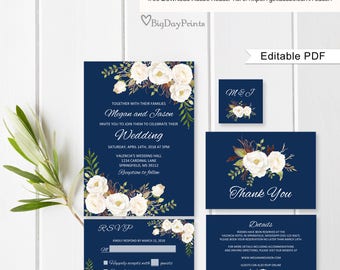 Navy Wedding Invitation Template Wedding Invitation Suite