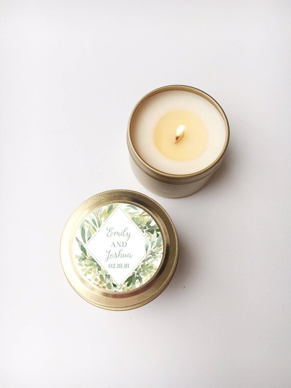 Set of 150 Wedding Favors Gold Tin Personalized Candle