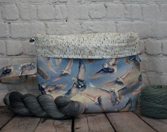 Owl Knitting Bucket bag, Knitting project bag, 3 skein project bag, Crochet project bag, Shawl Knitting Bag, Yarn bowl