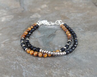 Tigers Eye Bracelet, Layered Bracelet, Gemstone Bracelet, Black Bracelet for Women, Everyday Bracelet, Multistrand Bracelet, Brown Bracelet