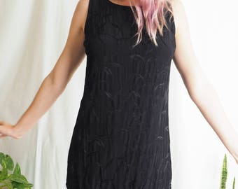 vintage black mini shift dress with fringing