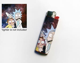 RICK & MORTY! Waterproof Vinyl Lighter Sticker For Standard BIC Lighter Size With Crazy Rick And Morty Faces In Space