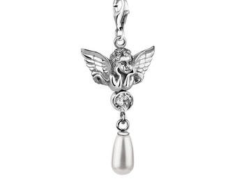 Angel Pendant|Handmade Pendant|Silver Pendant|Pearl Pendant|Swarovski Crystal|Silver Jewelry|Handmade Jewelry|Pandora Charm|