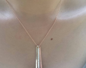 Skinny Bar Necklace, Personalized Bar Necklace, Roman Numerals Necklace, Rose Gold Bar Necklace, Long Bar Necklace, Vertical Bar Necklace,