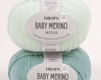 DROPS Baby Merino, Natural fiber yarn, Merino wool yarn, Drops yarn, Knitting yarn, Soft yarns, Sport weight yarn, Superwash merino, 5ply