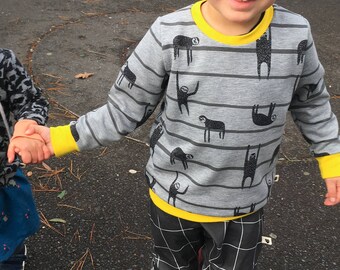 Kids Sweater, sloth, grey and yellow, toddler clothes, baby clothes