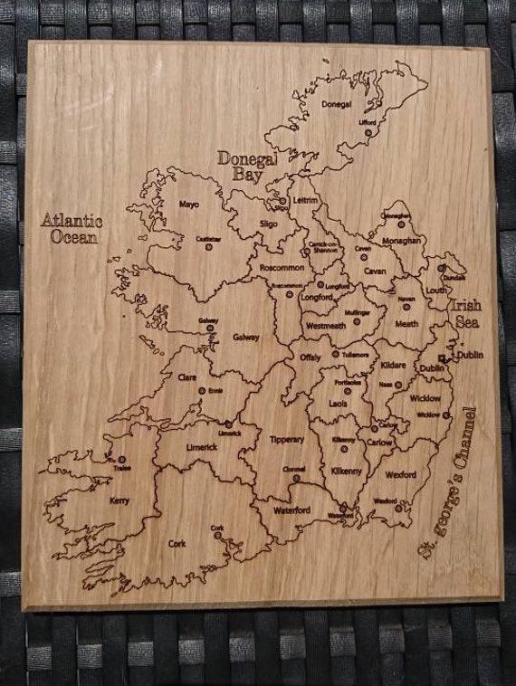 Map of Southern Ireland laser engraved on to Solid Oak.