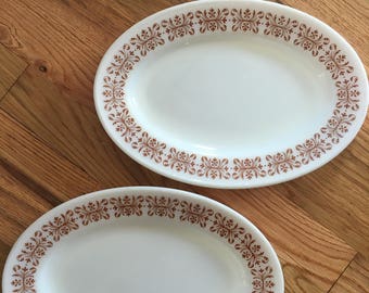 Vintage Pyrex Oval Plates in Copper Filigree