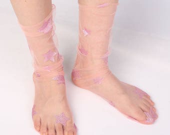 sparkle transparent knee high socks