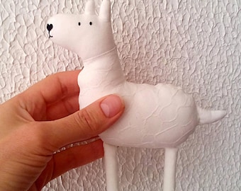 Llama soft sculpture Stuffie Cute animal toys Eco baby toy Llama gift Llama stuffed animal Modern eco toy White llama Farm animal cotton