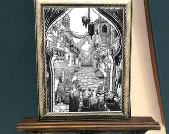 Street of Egypt illustration ink drawing