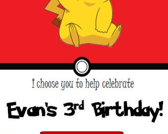 Simple Pikachu Pokemon Birthday Invitation