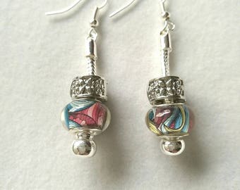 Earrings multicolored pink and blue