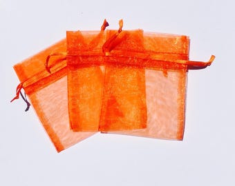 30 Orange Organza Bags Drawstring, Jewelry Supply Bag, Halloween Favor Bag, Small Halloween Pouch, Ships Fast, Sheer Favor Bags, - 3x4"