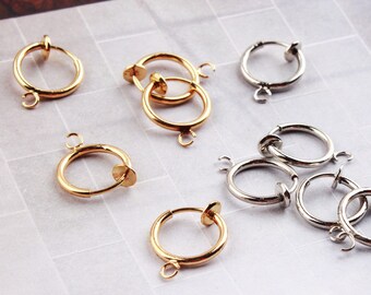 6pcs Clip On Hoop Earrings Non-Pierced Earrings Earring Base Circle Round Earring Gold Silver Tone DIY Unique Earrings Jewelry Findings Bulk