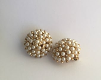 Pearl & Rhinestone Cluster Vintage Earrings