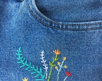 Embroidered jeans | Etsy
