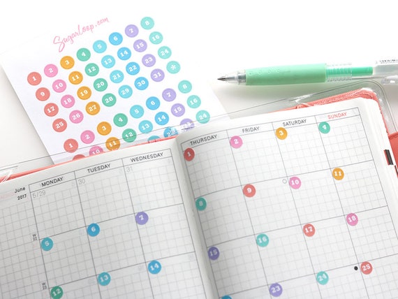 Mini Date Dots Planner Stickers Calendar Numbers 1-31 Date