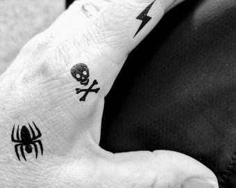 Set of 3 Mini Temporary Tattoo Stickers, Waterproof Skin Decals, Wash Tattoos For Kids, Teens, Lightning Bolt, Harry Potter, Spider, Skull