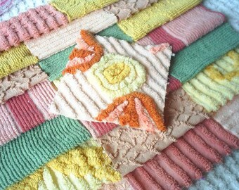 Vintage Chenille Bedspread Squares-Autumn Colors-22-6" squares