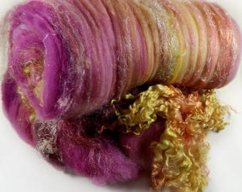 Orchid Chartreuse Wild Card Bling Batt for spinning and felting (4.3 ounces), batt,art batt